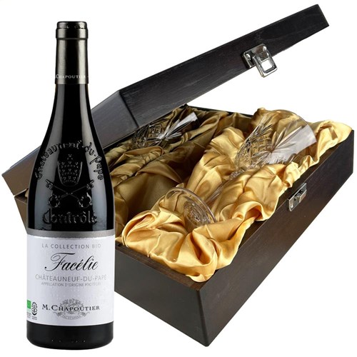 Chateauneuf-du-Pape Facelie Collection Bio M.Chapoutier 75cl Red Wine And Glasses In Luxury Presentation Box